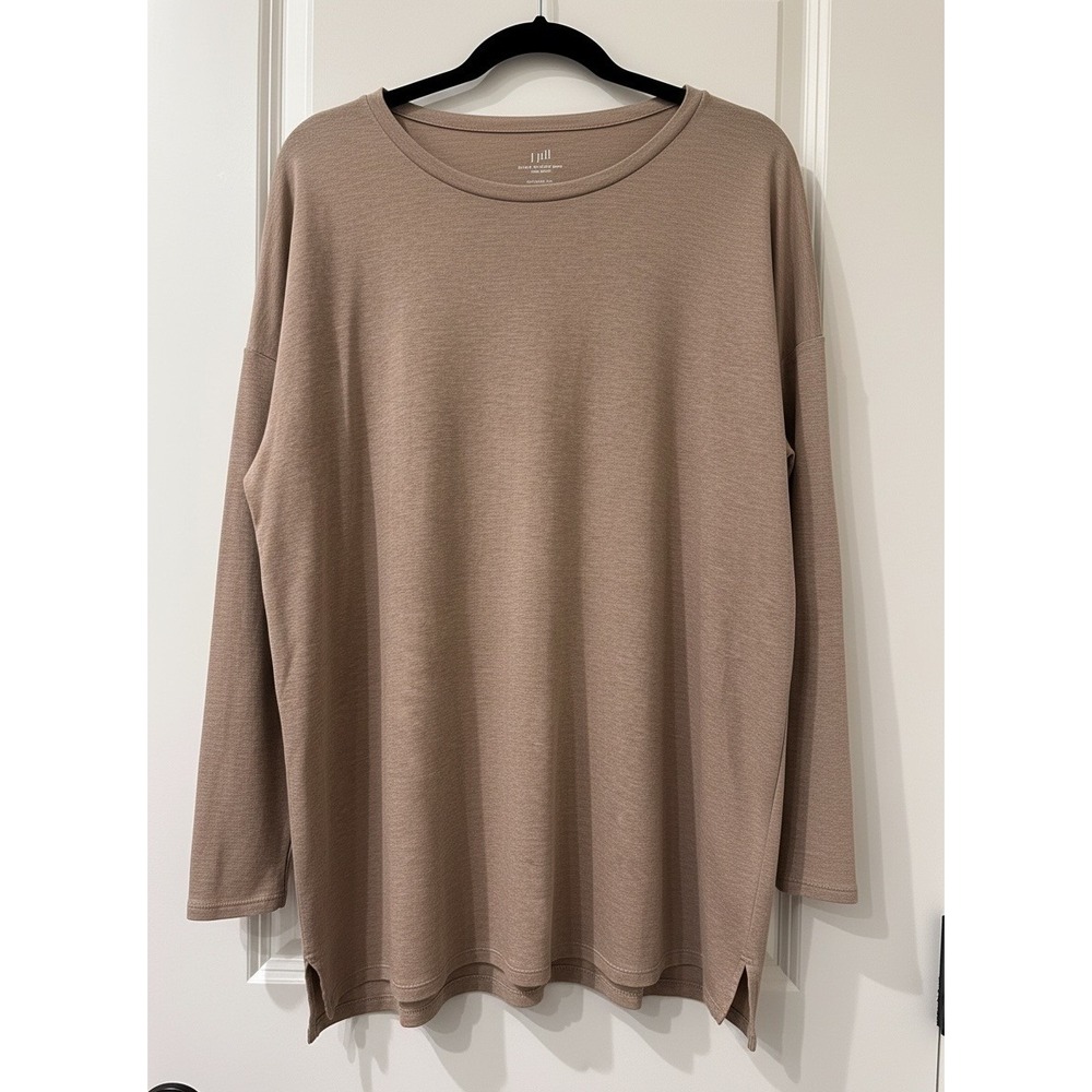 J.Jill Simply Supima Tunic XL Tan Heathered Cotton Relaxed Long Sleeve Top